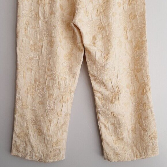 BELLESSA | Floral Jacquard Brocade Crop Ankle Dress Pants Light Cream 14 Flawed - Picture 8 of 16